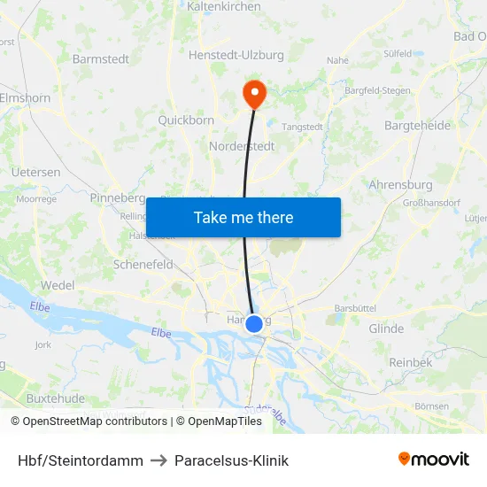 Hbf/Steintordamm to Paracelsus-Klinik map