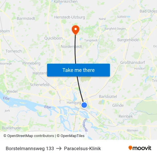 Borstelmannsweg 133 to Paracelsus-Klinik map
