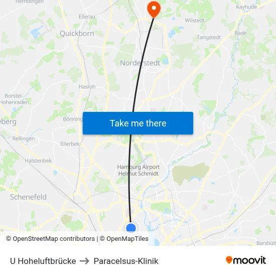 U Hoheluftbrücke to Paracelsus-Klinik map