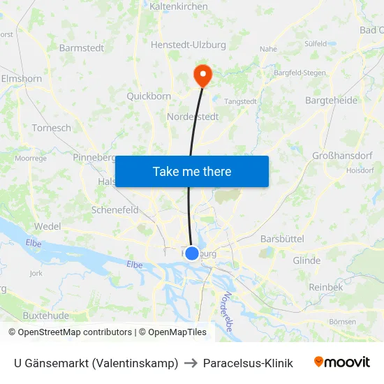 U Gänsemarkt (Valentinskamp) to Paracelsus-Klinik map