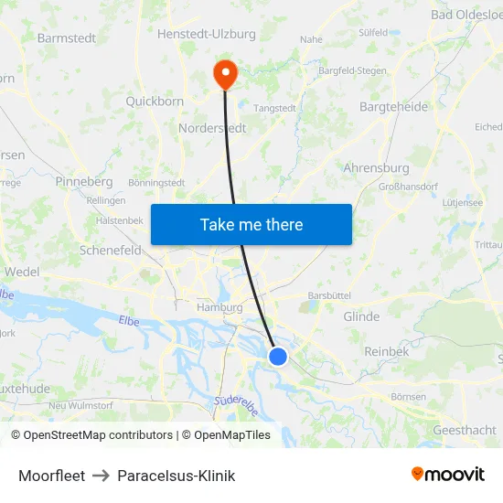 Moorfleet to Paracelsus-Klinik map