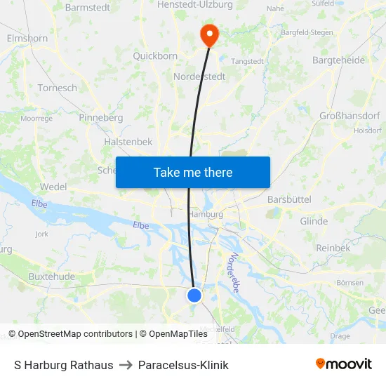 S Harburg Rathaus to Paracelsus-Klinik map