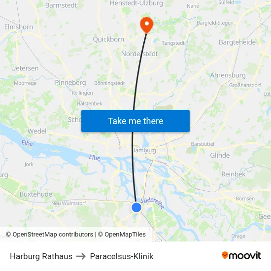 Harburg Rathaus to Paracelsus-Klinik map