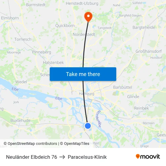 Neuländer Elbdeich 76 to Paracelsus-Klinik map