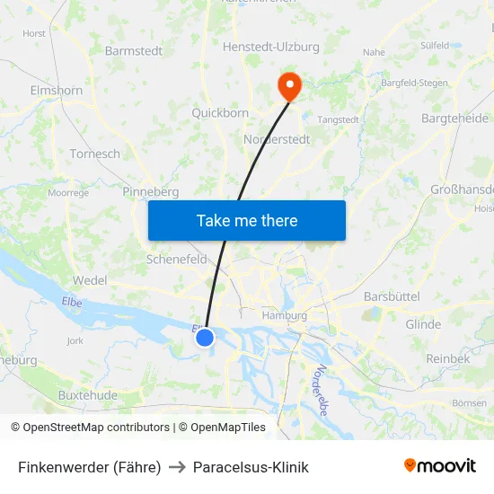 Finkenwerder (Fähre) to Paracelsus-Klinik map