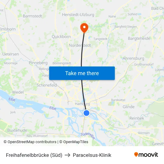 Freihafenelbbrücke (Süd) to Paracelsus-Klinik map