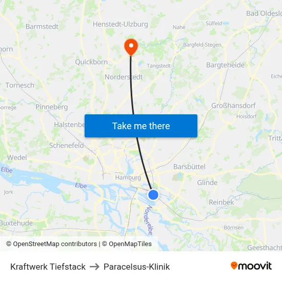 Kraftwerk Tiefstack to Paracelsus-Klinik map