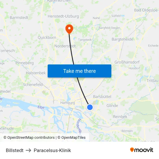 Billstedt to Paracelsus-Klinik map