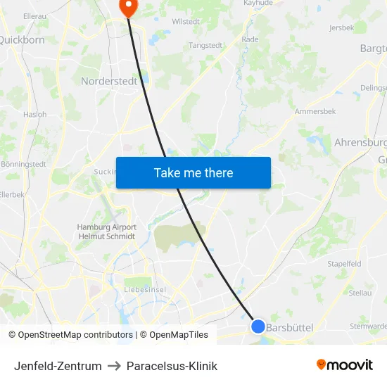 Jenfeld-Zentrum to Paracelsus-Klinik map