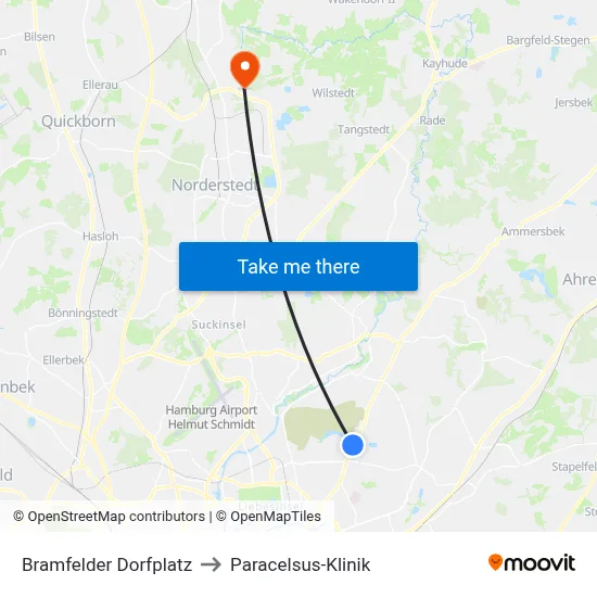 Bramfelder Dorfplatz to Paracelsus-Klinik map