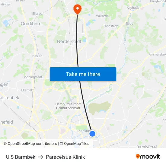U S Barmbek to Paracelsus-Klinik map
