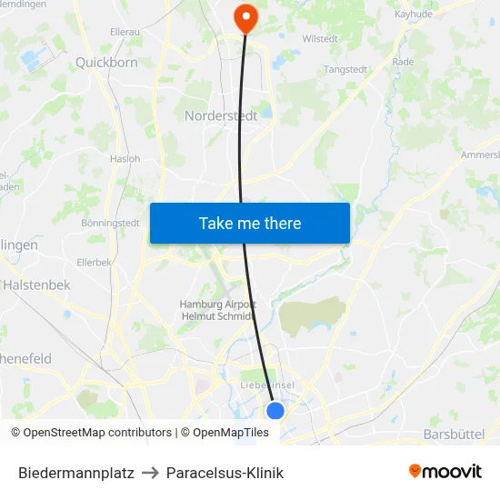 Biedermannplatz to Paracelsus-Klinik map