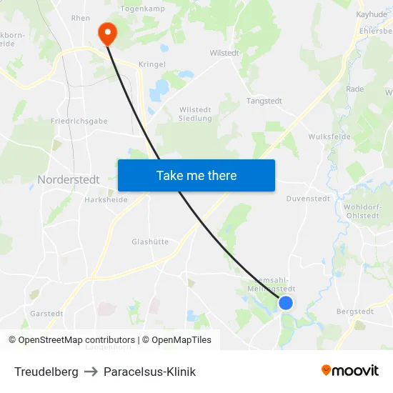 Treudelberg to Paracelsus-Klinik map