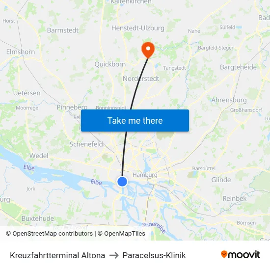 Kreuzfahrtterminal Altona to Paracelsus-Klinik map