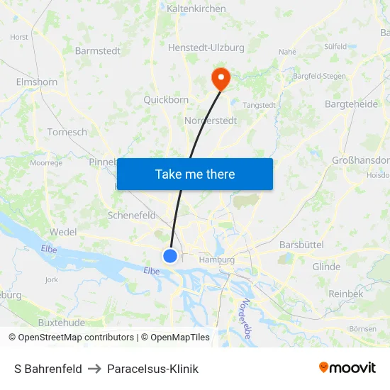 S Bahrenfeld to Paracelsus-Klinik map