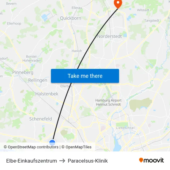 Elbe-Einkaufszentrum to Paracelsus-Klinik map