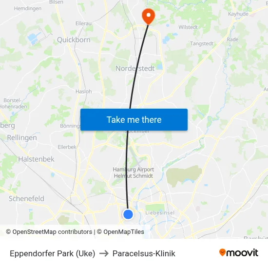 Eppendorfer Park (Uke) to Paracelsus-Klinik map