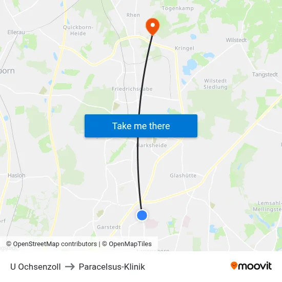 U Ochsenzoll to Paracelsus-Klinik map