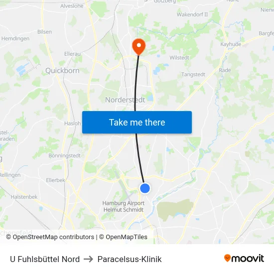U Fuhlsbüttel Nord to Paracelsus-Klinik map