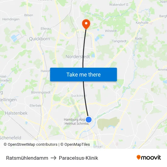 Ratsmühlendamm to Paracelsus-Klinik map