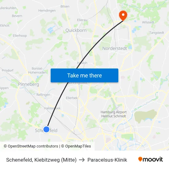Schenefeld, Kiebitzweg (Mitte) to Paracelsus-Klinik map