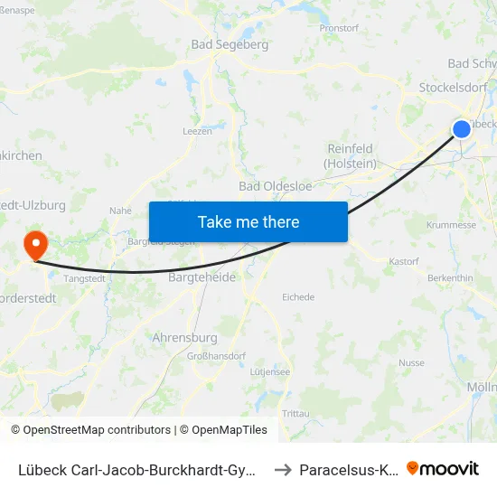 Lübeck Carl-Jacob-Burckhardt-Gymnasium to Paracelsus-Klinik map