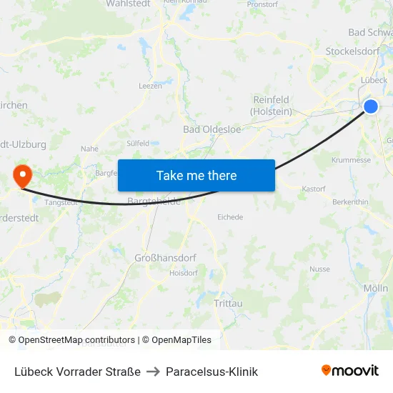 Lübeck Vorrader Straße to Paracelsus-Klinik map