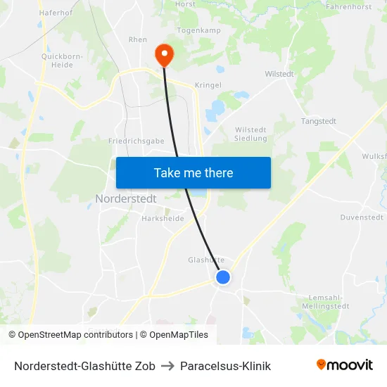 Norderstedt-Glashütte Zob to Paracelsus-Klinik map