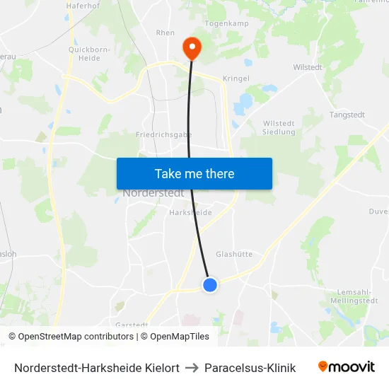 Norderstedt-Harksheide Kielort to Paracelsus-Klinik map