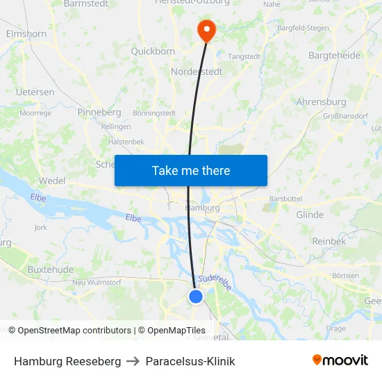 Hamburg Reeseberg to Paracelsus-Klinik map