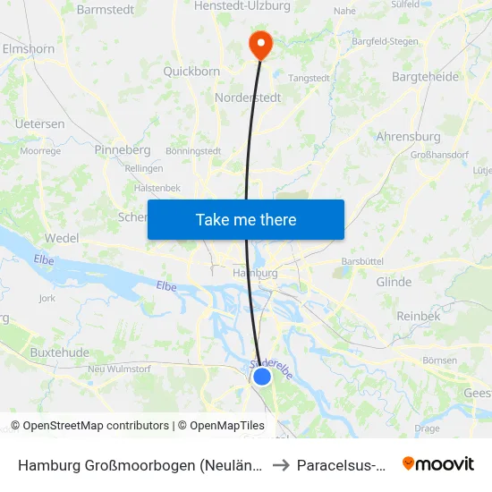 Hamburg Großmoorbogen (Neuländer See) to Paracelsus-Klinik map