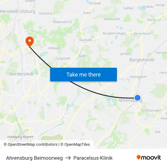 Ahrensburg Beimoorweg to Paracelsus-Klinik map