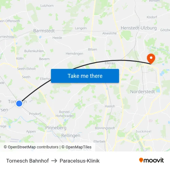 Tornesch Bahnhof to Paracelsus-Klinik map
