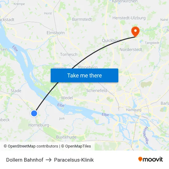 Dollern Bahnhof to Paracelsus-Klinik map