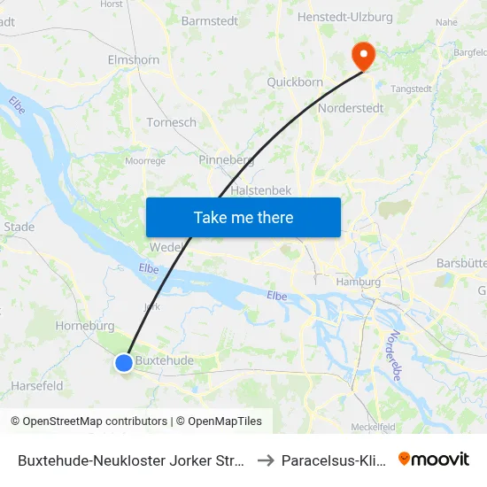 Buxtehude-Neukloster Jorker Straße to Paracelsus-Klinik map
