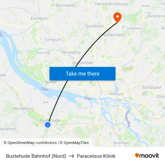 Buxtehude Bahnhof (Nord) to Paracelsus-Klinik map