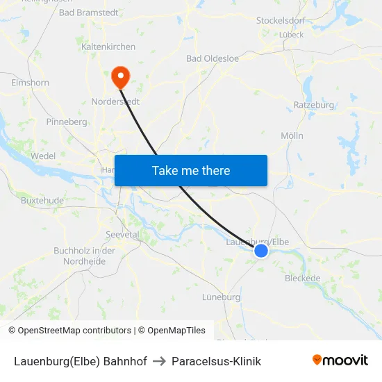 Lauenburg(Elbe) Bahnhof to Paracelsus-Klinik map