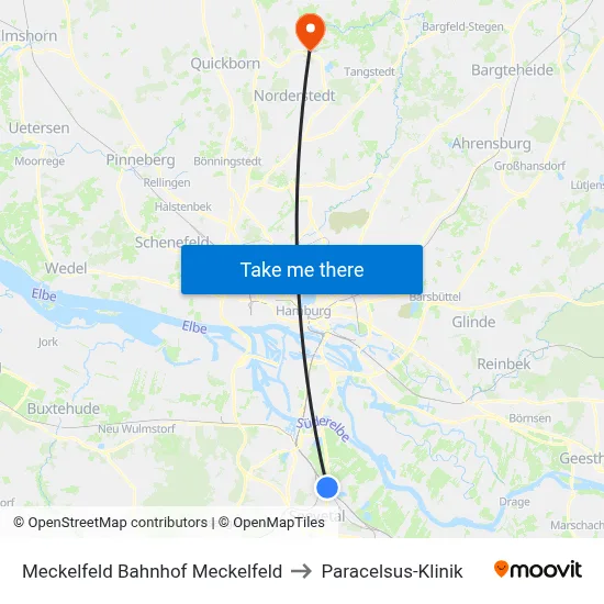 Meckelfeld Bahnhof to Paracelsus-Klinik map