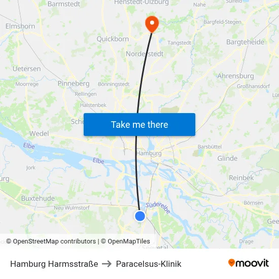 Hamburg Harmsstraße to Paracelsus-Klinik map