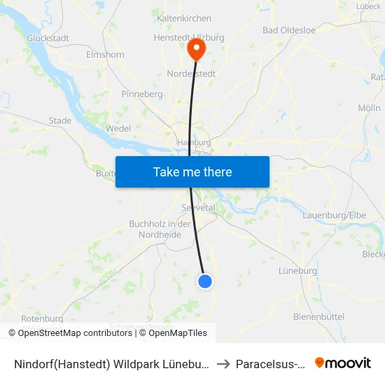 Nindorf(Hanstedt) Wildpark Lüneburger Heide to Paracelsus-Klinik map