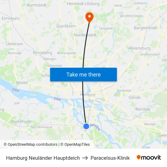Hamburg Neuländer Hauptdeich to Paracelsus-Klinik map