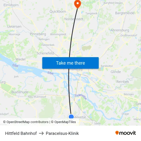 Hittfeld Bahnhof to Paracelsus-Klinik map