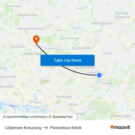 Lütjensee Kreuzung to Paracelsus-Klinik map