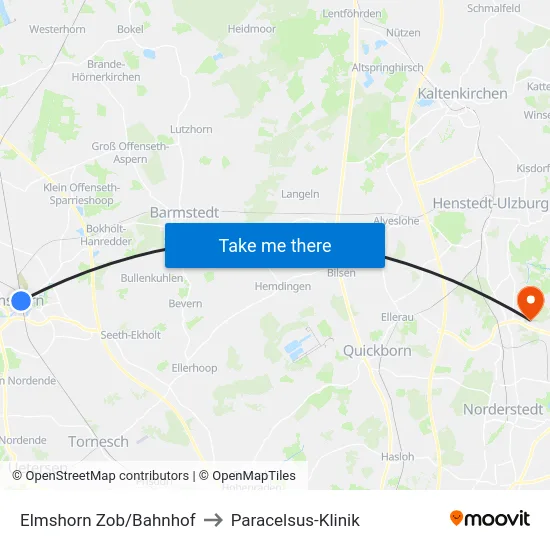 Elmshorn Zob/Bahnhof to Paracelsus-Klinik map