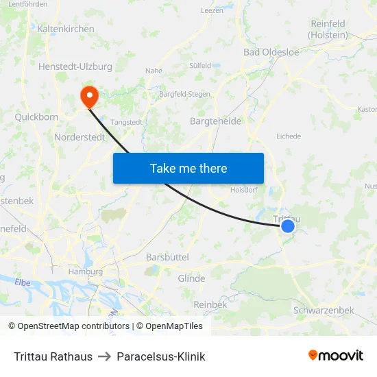 Trittau Rathaus to Paracelsus-Klinik map