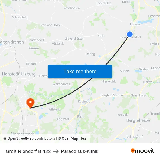 Groß Niendorf B 432 to Paracelsus-Klinik map