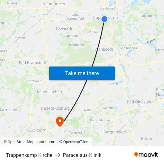 Trappenkamp Kirche to Paracelsus-Klinik map