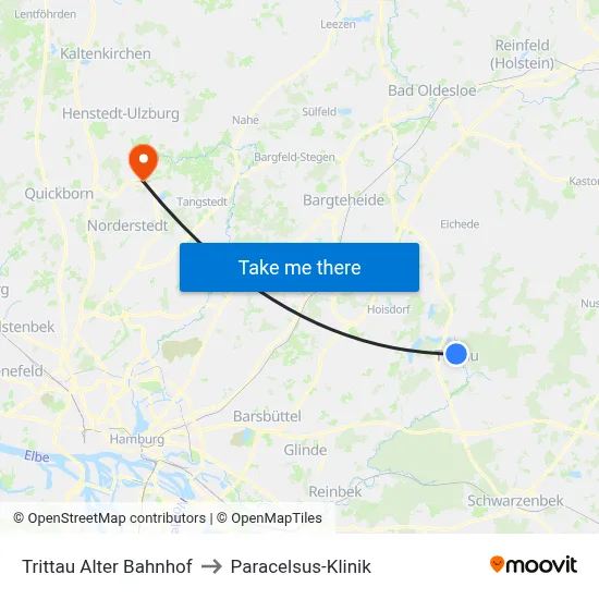 Trittau Alter Bahnhof to Paracelsus-Klinik map