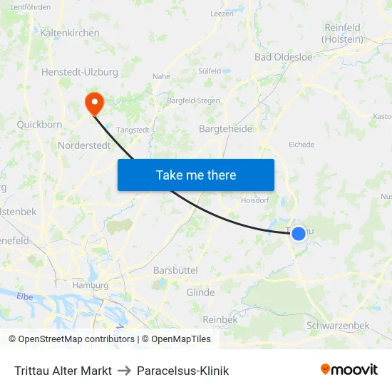 Trittau Alter Markt to Paracelsus-Klinik map
