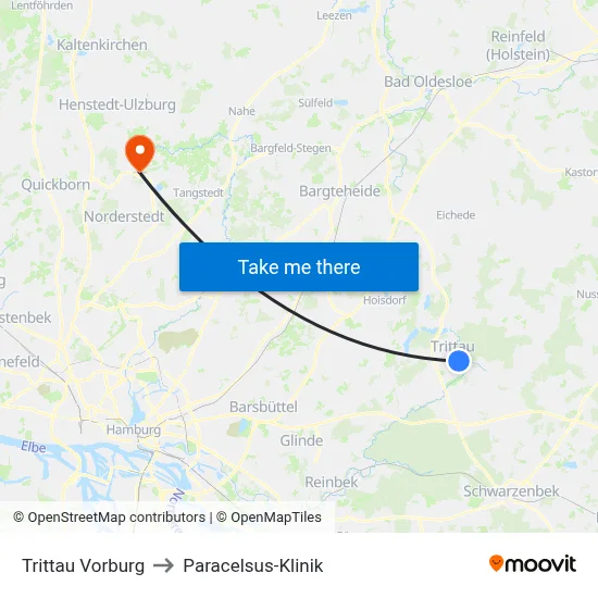 Trittau Vorburg to Paracelsus-Klinik map